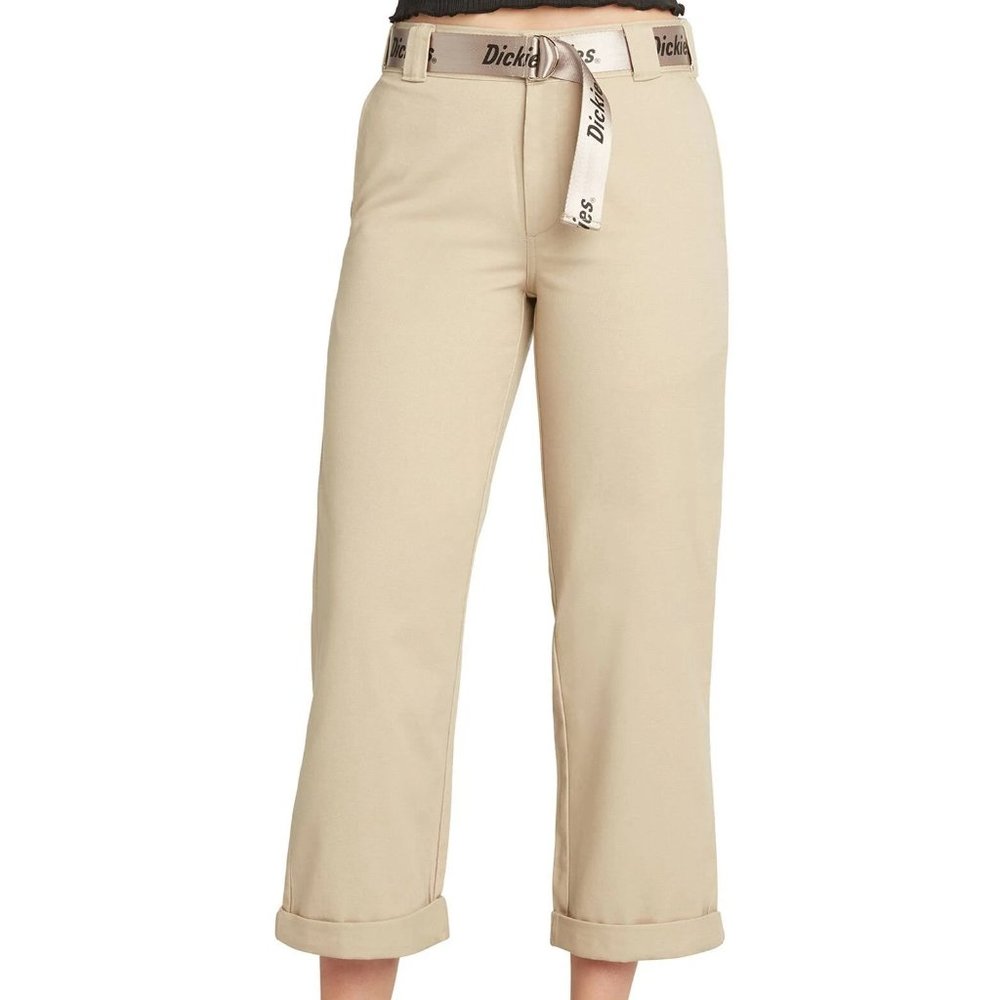 DICKIES KHAKI WORK CROP ROLL HEM PANTS